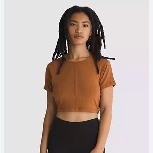 Vans NWT Waverly Fitted Ribbed Short Sleeved Crop Top Tee Burnt Orange Size M